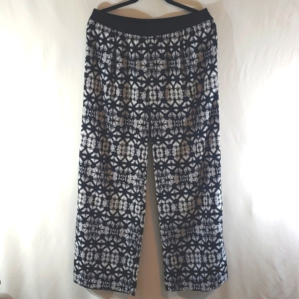 Sanctuary Women's Black White Gray Print Elastic Waist Band Pants Size L